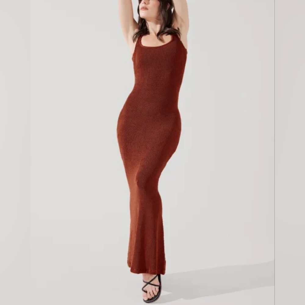 POPFLEX Rust Brown Knit Tank Maxi Dress